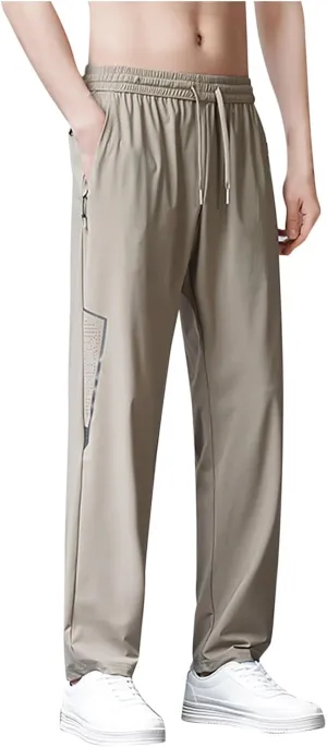 Men's Casual Pants Elastic Waist Relax Drawstring Multi Pockets Daily Gym Workout Travel Comfy Stretchy Outdoor Active