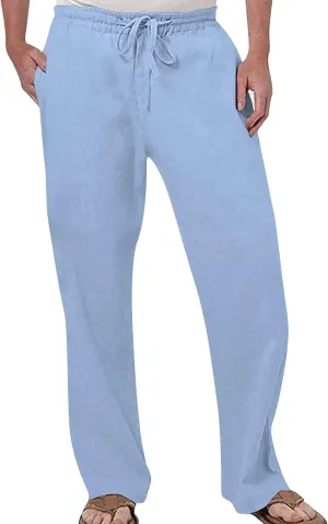 Mens Casual Pants Lightweight Solid Color Linen Trousers Lounge Classic Fit Hiking Outdoor Joggers Black Chino Mens Yoga Pants