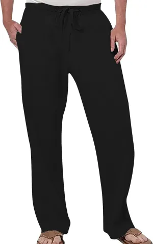 Mens Casual Pants Lightweight Solid Color Linen Trousers Lounge Classic Fit Hiking Outdoor Joggers Black Chino Pants Mens Cycling Tights Pants