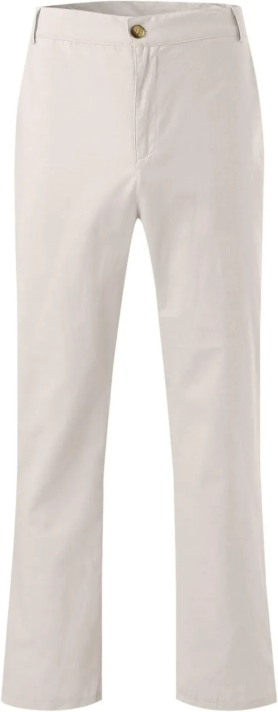 Mens Casual Pants Plain Beach Vacation Pants Elastic Waist Lightweight Loose Fit Pleated Slacks Summer Yoga Trousers