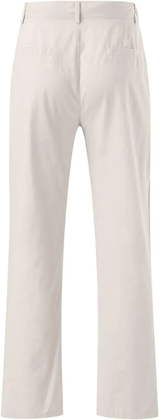 Mens Casual Pants Plain Beach Vacation Pants Elastic Waist Lightweight Loose Fit Pleated Slacks Summer Yoga Trousers