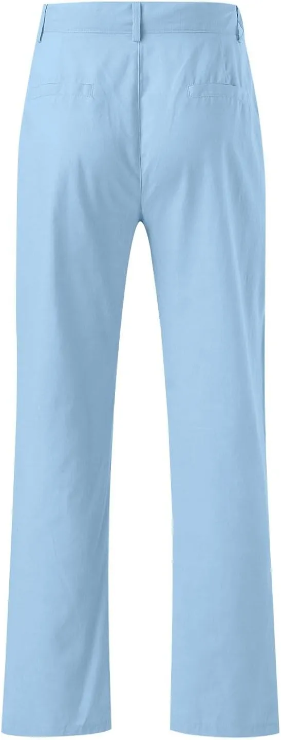 Mens Casual Pants Plain Beach Vacation Pants Elastic Waist Lightweight Loose Fit Pleated Slacks Summer Yoga Trousers
