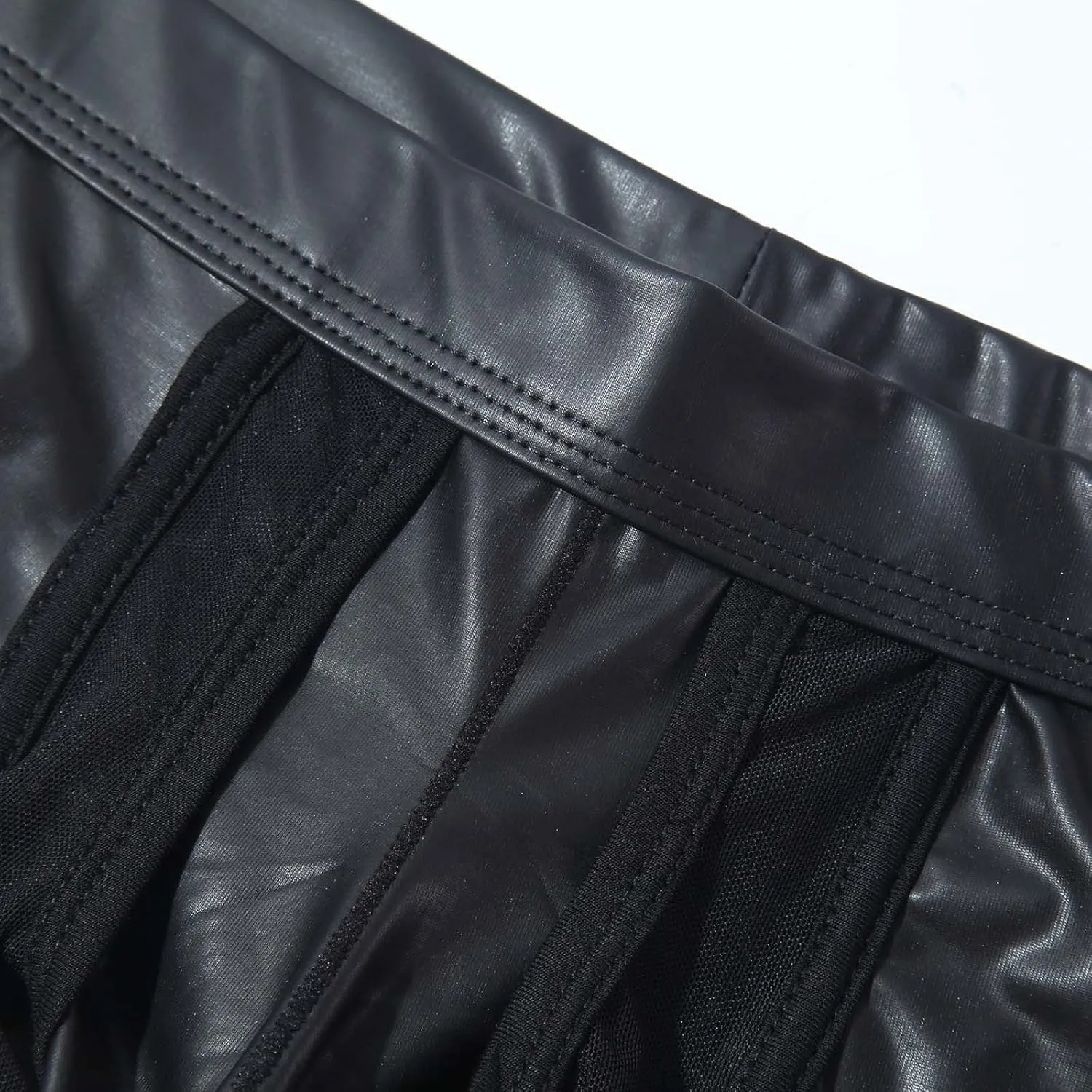Mens Casual Solid Color Imitation Leather Underwear Fashion Sexy Comfortable Slim Mid Waist Adult Sports Panties