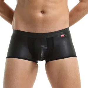 Mens Casual Solid Color Imitation Leather Underwear Fashion Sexy Comfortable Slim Mid Waist Adult Sports Panties