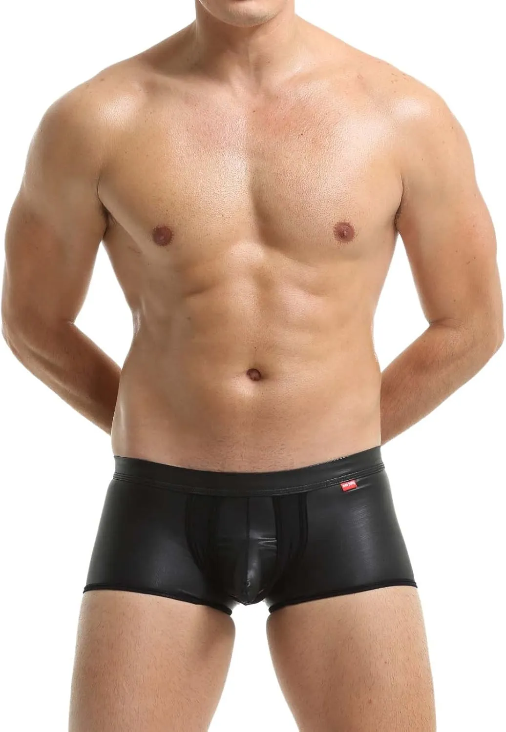 Mens Casual Solid Color Imitation Leather Underwear Fashion Sexy Comfortable Slim Mid Waist Adult Sports Panties