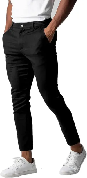 Mens Casual Stretch Chino Dress Pants Classic Active Slim Fit Elasticity Trousers Stretch Flat-Front Tapered Slacks