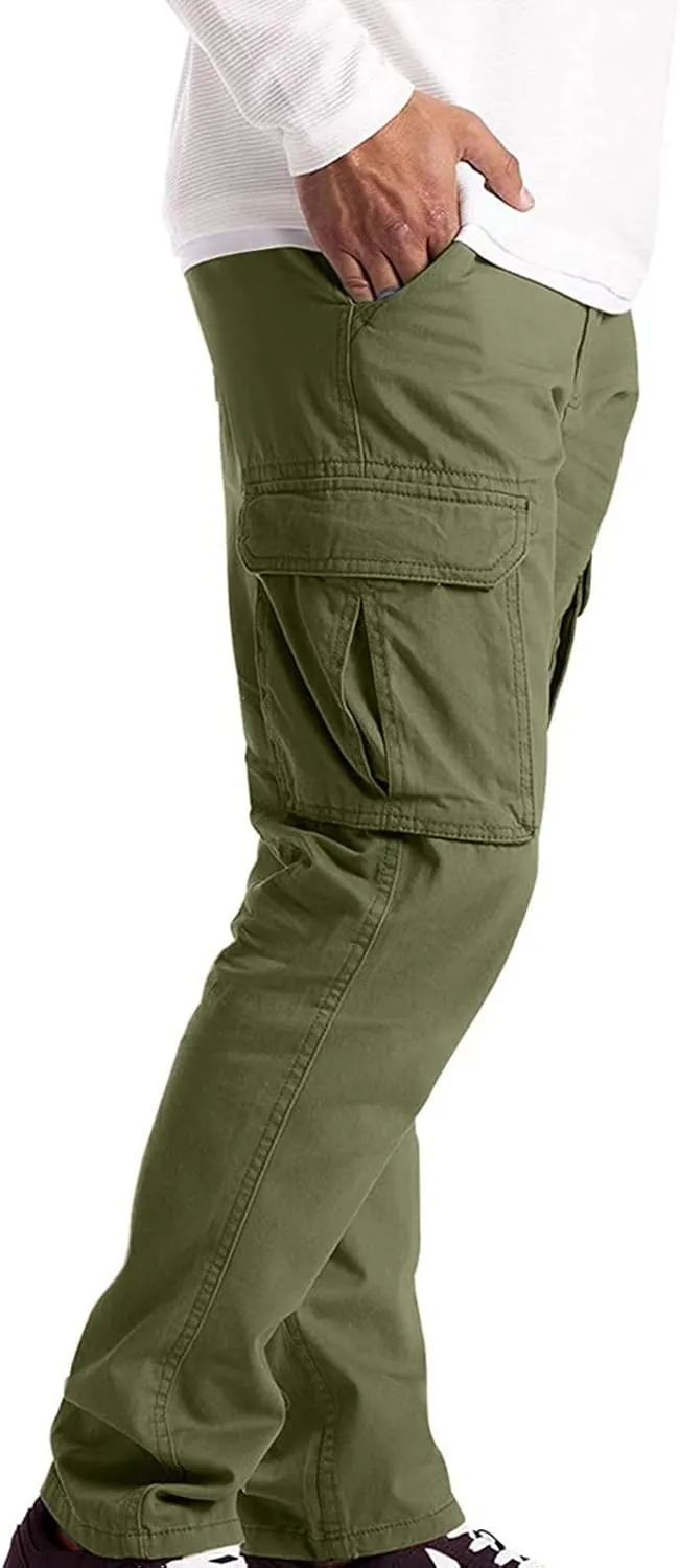 Men's Causal Cotton Cargo Pants,Loose-Fit Comfy Classic Lightweight Daily Wear with Multi-Pocket Athletic Joggers