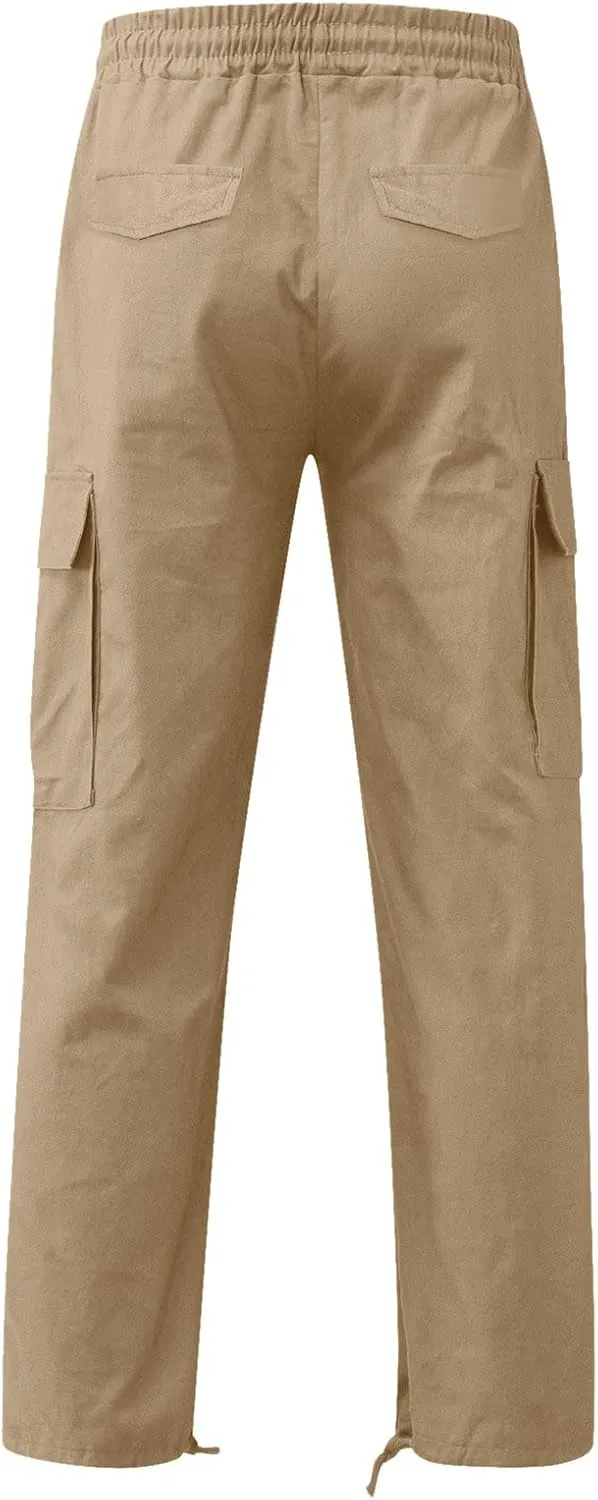 Men's Causal Waist Color Sports Pants Loose-Fit Classic Comfy Daily Wear with Multi-Pocket Cargo Pants Joggers