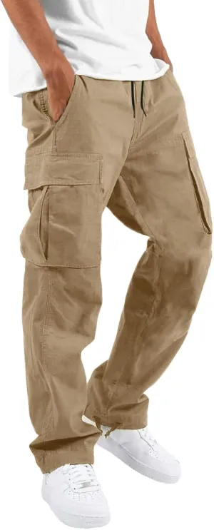 Men's Causal Waist Color Sports Pants Loose-Fit Classic Comfy Daily Wear with Multi-Pocket Cargo Pants Joggers