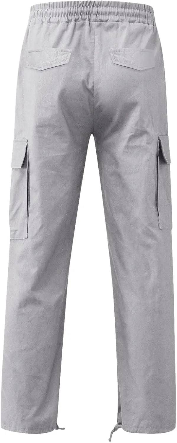 Men's Causal Waist Color Sports Pants Loose-Fit Classic Comfy Daily Wear with Multi-Pocket Cargo Pants Joggers