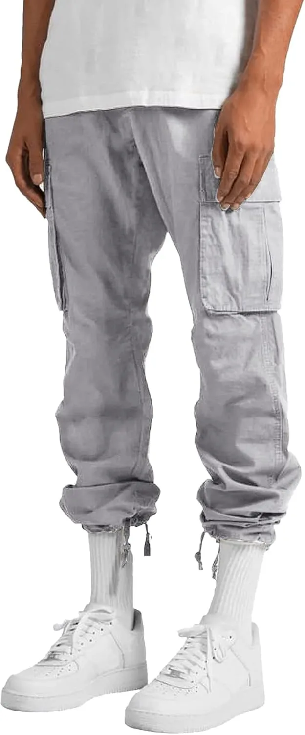 Men's Causal Waist Color Sports Pants Loose-Fit Classic Comfy Daily Wear with Multi-Pocket Cargo Pants Joggers