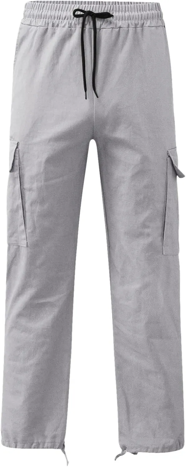 Men's Causal Waist Color Sports Pants Loose-Fit Classic Comfy Daily Wear with Multi-Pocket Cargo Pants Joggers