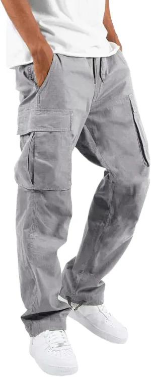 Men's Causal Waist Color Sports Pants Loose-Fit Classic Comfy Daily Wear with Multi-Pocket Cargo Pants Joggers