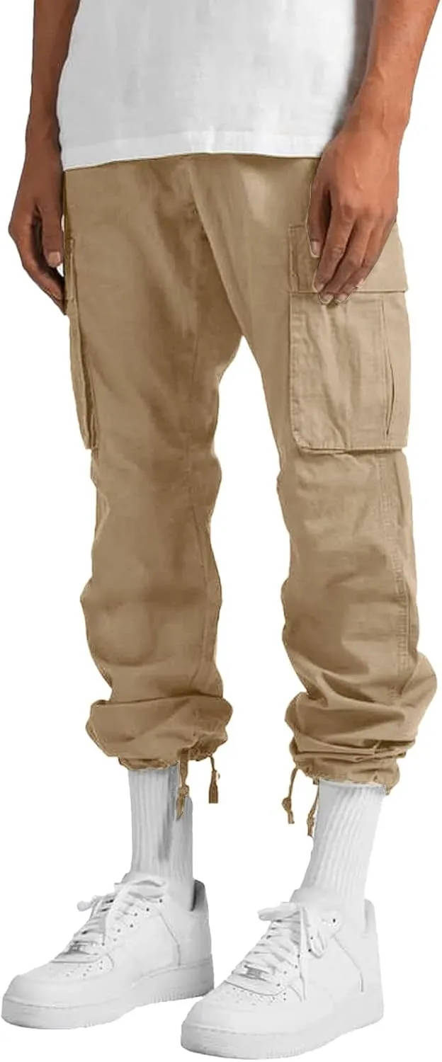Men's Causal Waist Color Sports Pants Loose-Fit Classic Comfy Daily Wear with Multi-Pocket Cargo Pants Joggers