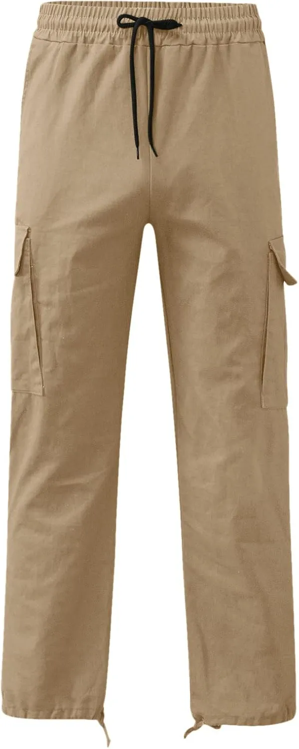 Men's Causal Waist Color Sports Pants Loose-Fit Classic Comfy Daily Wear with Multi-Pocket Cargo Pants Joggers