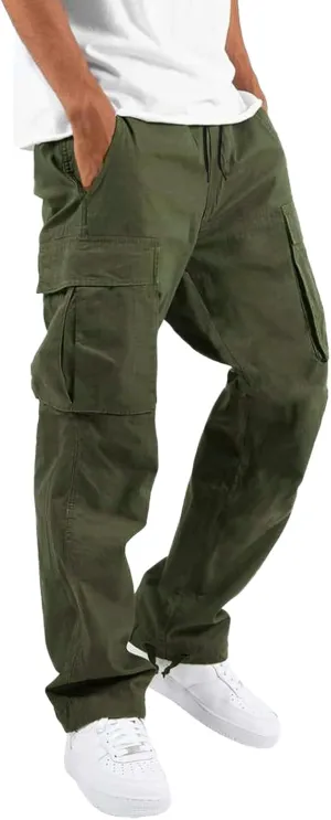 Men's Causal Wide Leg Cargo Pants Athletic Pants Loose-Fit Classic Lightweight Comfy Daily Wear with Multi-Pocket