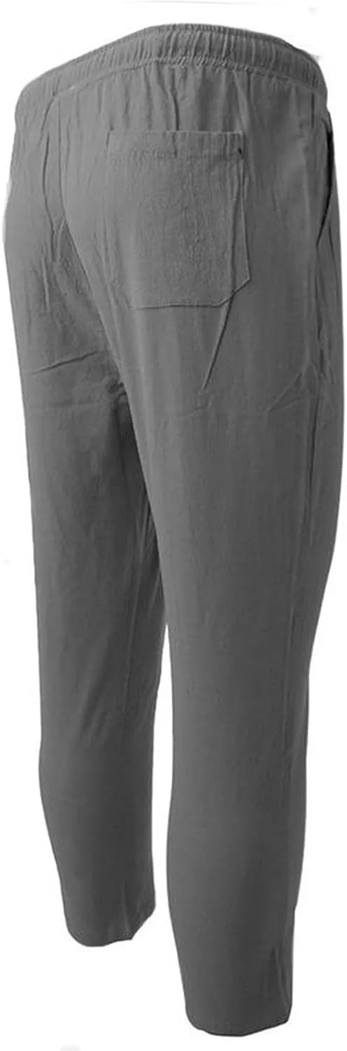 Mens Chino Linen Cotton Jogger Pants Casual Drawstring Loose Summer Yoga Beach Sweatpants Big and Tall Lounge Pants
