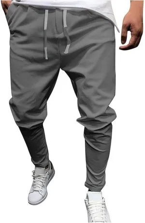 Mens Chino Linen Cotton Jogger Pants Casual Drawstring Loose Summer Yoga Beach Sweatpants Big and Tall Lounge Pants
