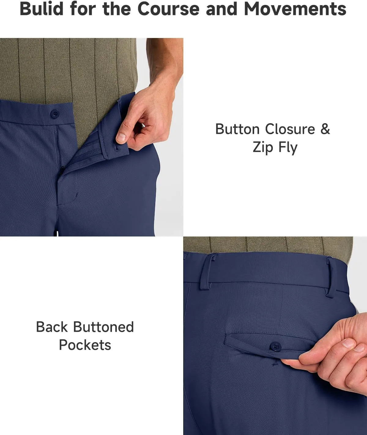 Mens Classic Fit Golf Pants Stretch Work Dress Pants 30''/32''/34'' Lightweight Casual Pants with Pockets