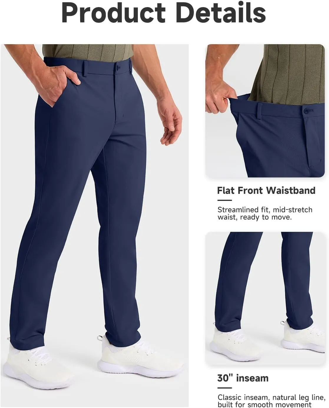 Mens Classic Fit Golf Pants Stretch Work Dress Pants 30''/32''/34'' Lightweight Casual Pants with Pockets