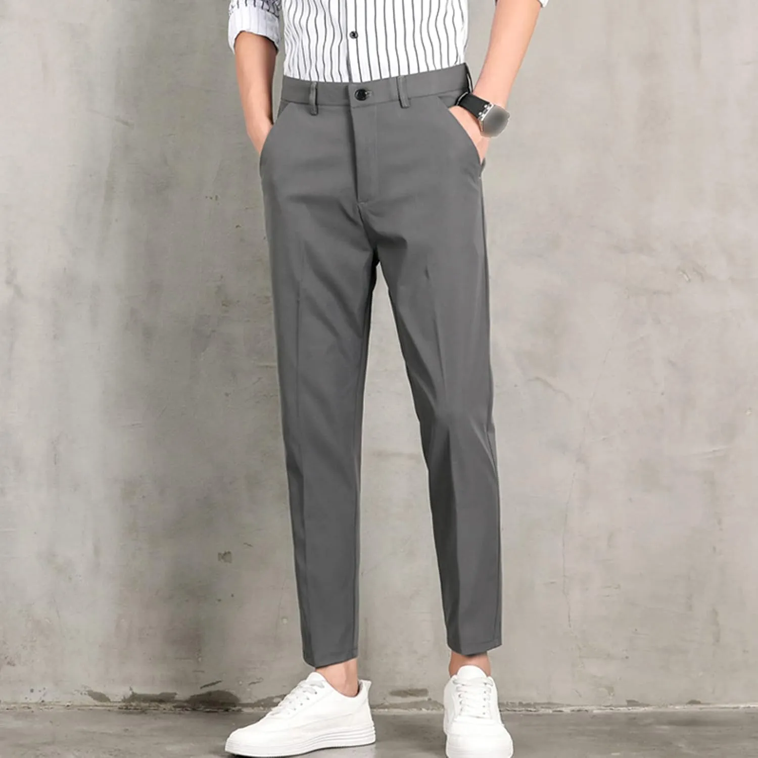 Mens Classic Fit Plaid Pants Casual Stretch Slim Fit Dress Chino Pants Fashion Formal Business Trousers