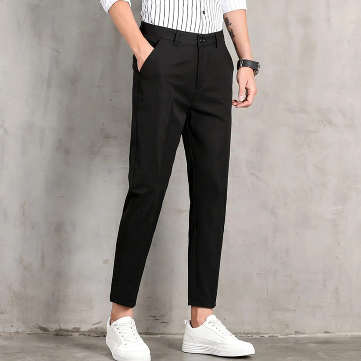Mens Classic Fit Plaid Pants Casual Stretch Slim Fit Dress Chino Pants Fashion Formal Business Trousers