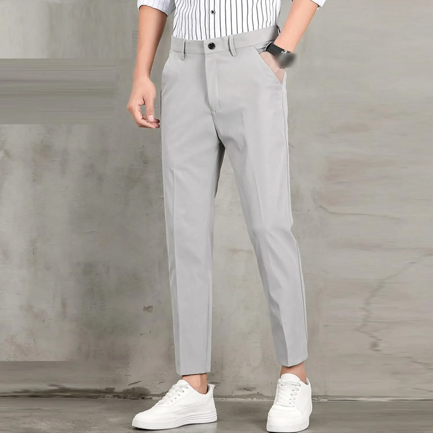 Mens Classic Fit Plaid Pants Casual Stretch Slim Fit Dress Chino Pants Fashion Formal Business Trousers