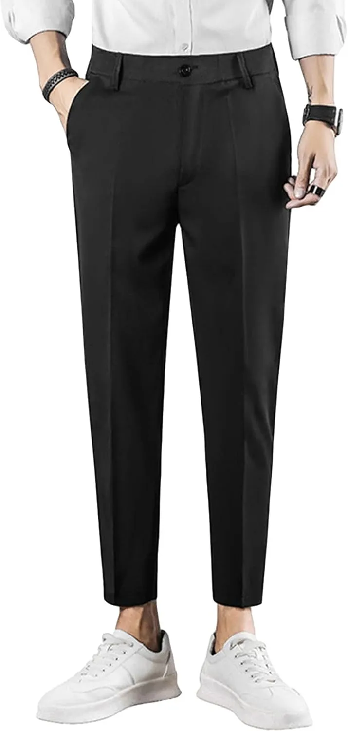 Men's Classic-Fit Wrinkle-Resistant Flat-Front Chino Pant Casual Stretch Pants Elastic Waist Cotton Trousers