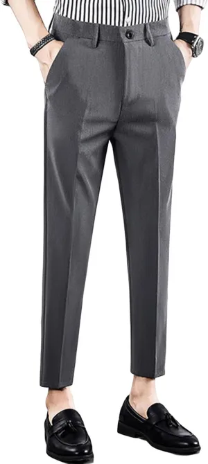 Men's Classic-Fit Wrinkle-Resistant Flat-Front Chino Pant Casual Stretch Pants Elastic Waist Cotton Trousers