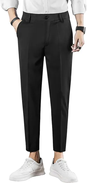 Men's Classic-Fit Wrinkle-Resistant Flat-Front Chino Pant Casual Stretch Pants Elastic Waist Cotton Trousers