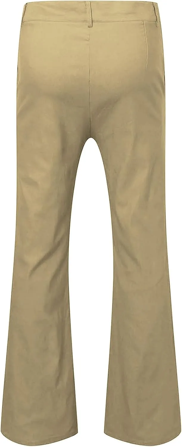Men's Classic Flared Trousers Slim Fit Solid Pants Retro Fashion Disco Pants Outdoor Business Trousers with Pockets