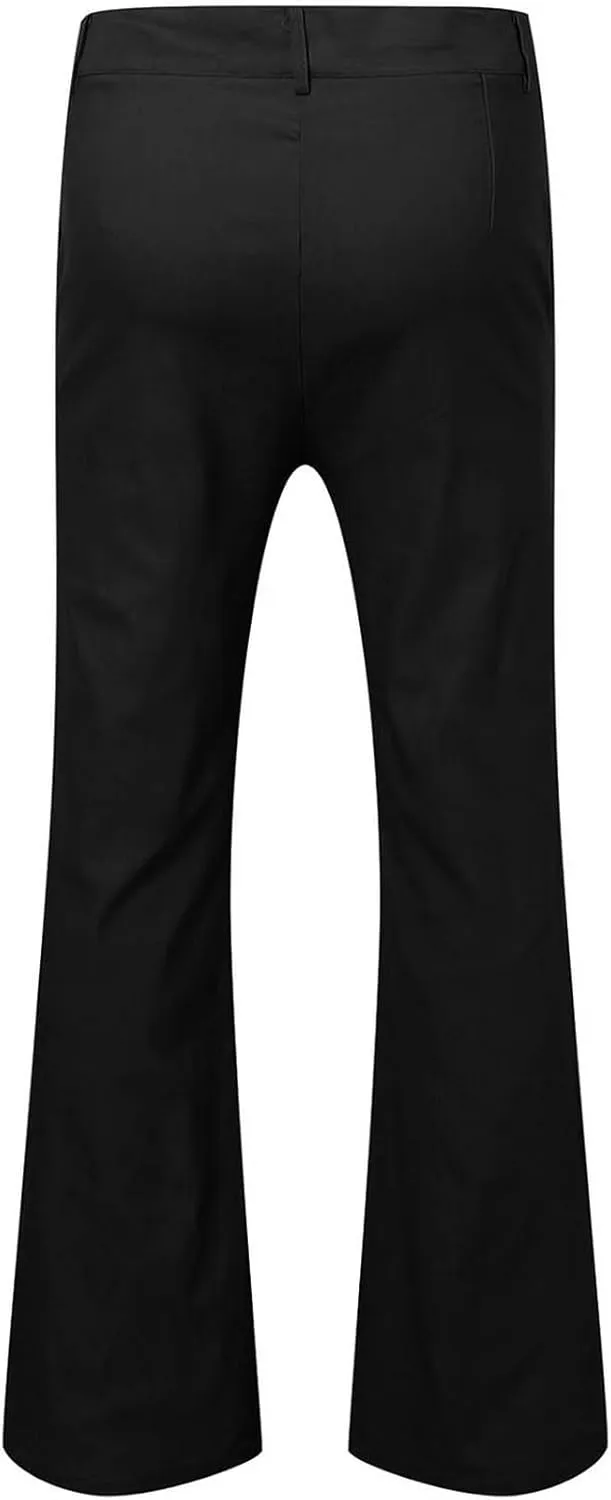 Men's Classic Flared Trousers Slim Fit Solid Pants Retro Fashion Disco Pants Outdoor Business Trousers with Pockets