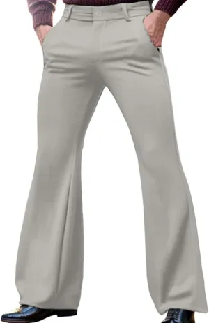 Men's Classic Flared Trousers Slim Fit Solid Pants Retro Fashion Disco Pants Outdoor Business Trousers with Pockets