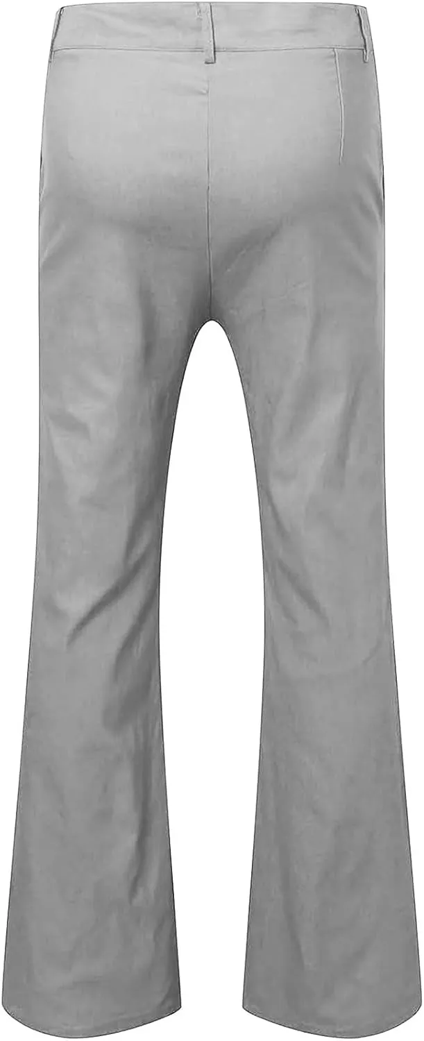 Men's Classic Flared Trousers Slim Fit Solid Pants Retro Fashion Disco Pants Outdoor Business Trousers with Pockets
