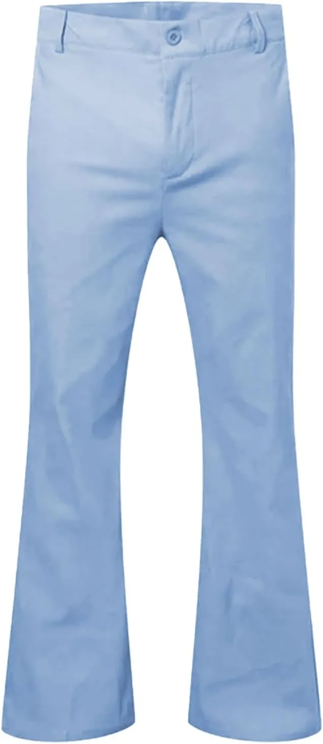 Men's Classic Flared Trousers Slim Fit Solid Pants Retro Fashion Disco Pants Outdoor Business Trousers with Pockets
