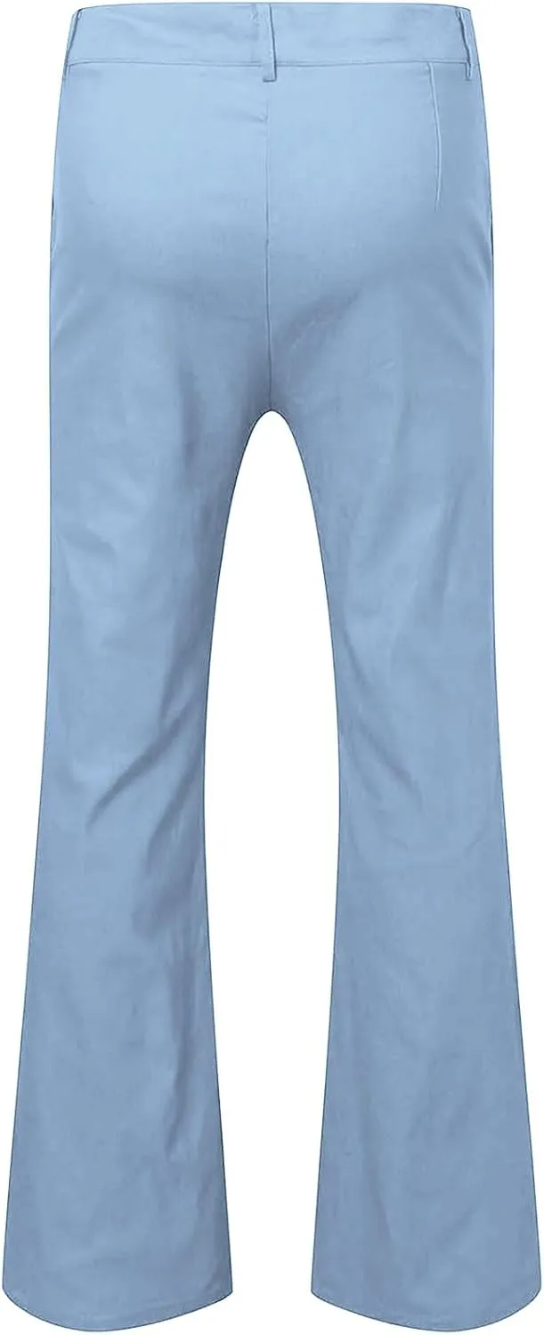 Men's Classic Flared Trousers Slim Fit Solid Pants Retro Fashion Disco Pants Outdoor Business Trousers with Pockets