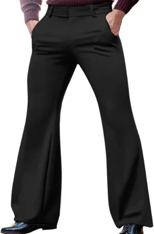 Men's Classic Flared Trousers Slim Fit Solid Pants Retro Fashion Disco Pants Outdoor Business Trousers with Pockets