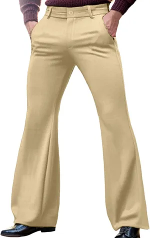 Men's Classic Flared Trousers Slim Fit Solid Pants Retro Fashion Disco Pants Outdoor Business Trousers with Pockets