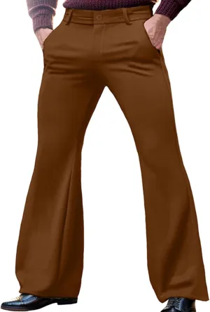 Men's Classic Flared Trousers Slim Fit Solid Pants Retro Fashion Disco Pants Outdoor Business Trousers with Pockets