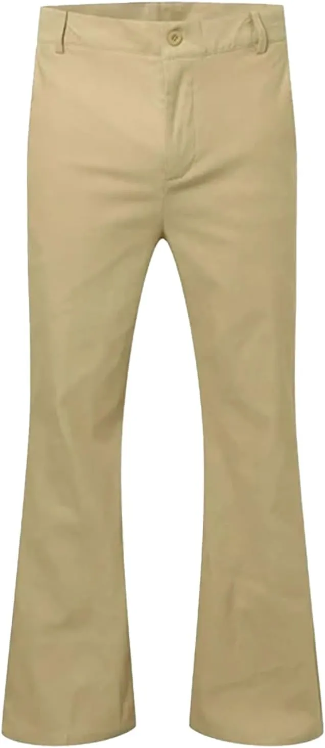 Men's Classic Flared Trousers Slim Fit Solid Pants Retro Fashion Disco Pants Outdoor Business Trousers with Pockets