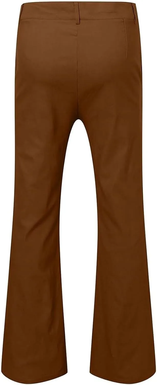 Men's Classic Flared Trousers Slim Fit Solid Pants Retro Fashion Disco Pants Outdoor Business Trousers with Pockets