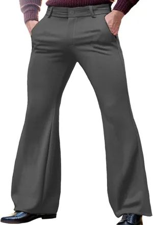 Men's Classic Flared Trousers Slim Fit Solid Pants Retro Fashion Disco Pants Outdoor Business Trousers with Pockets