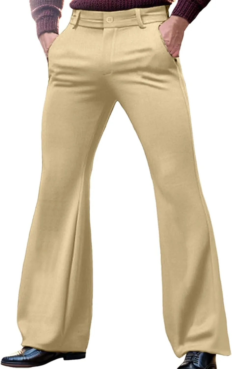 Men's Classic Flared Trousers Slim Fit Solid Pants Retro Fashion Disco Pants Outdoor Business Trousers with Pockets