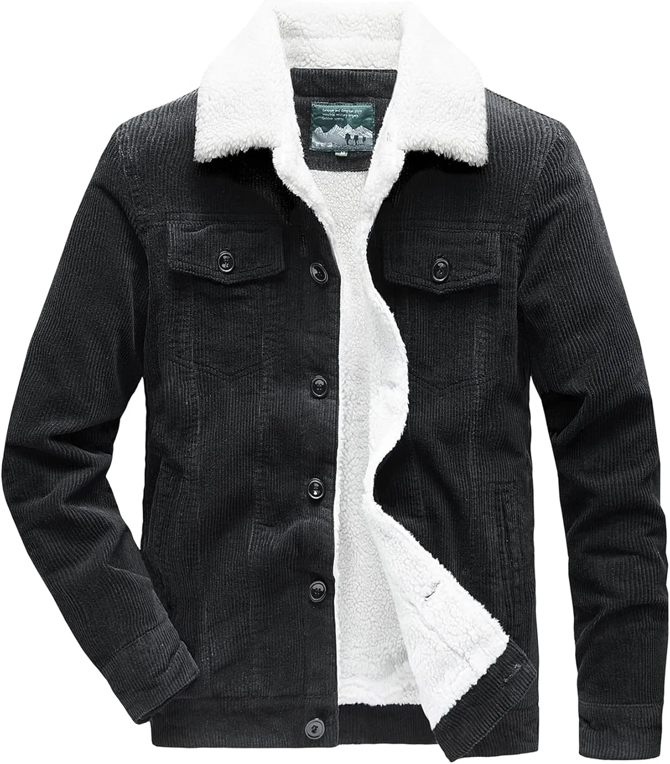 Men's Corduroy Jacket Winter Sherpa Fleece Trucker Jacket Fur Collar Warm Cowboy Coat