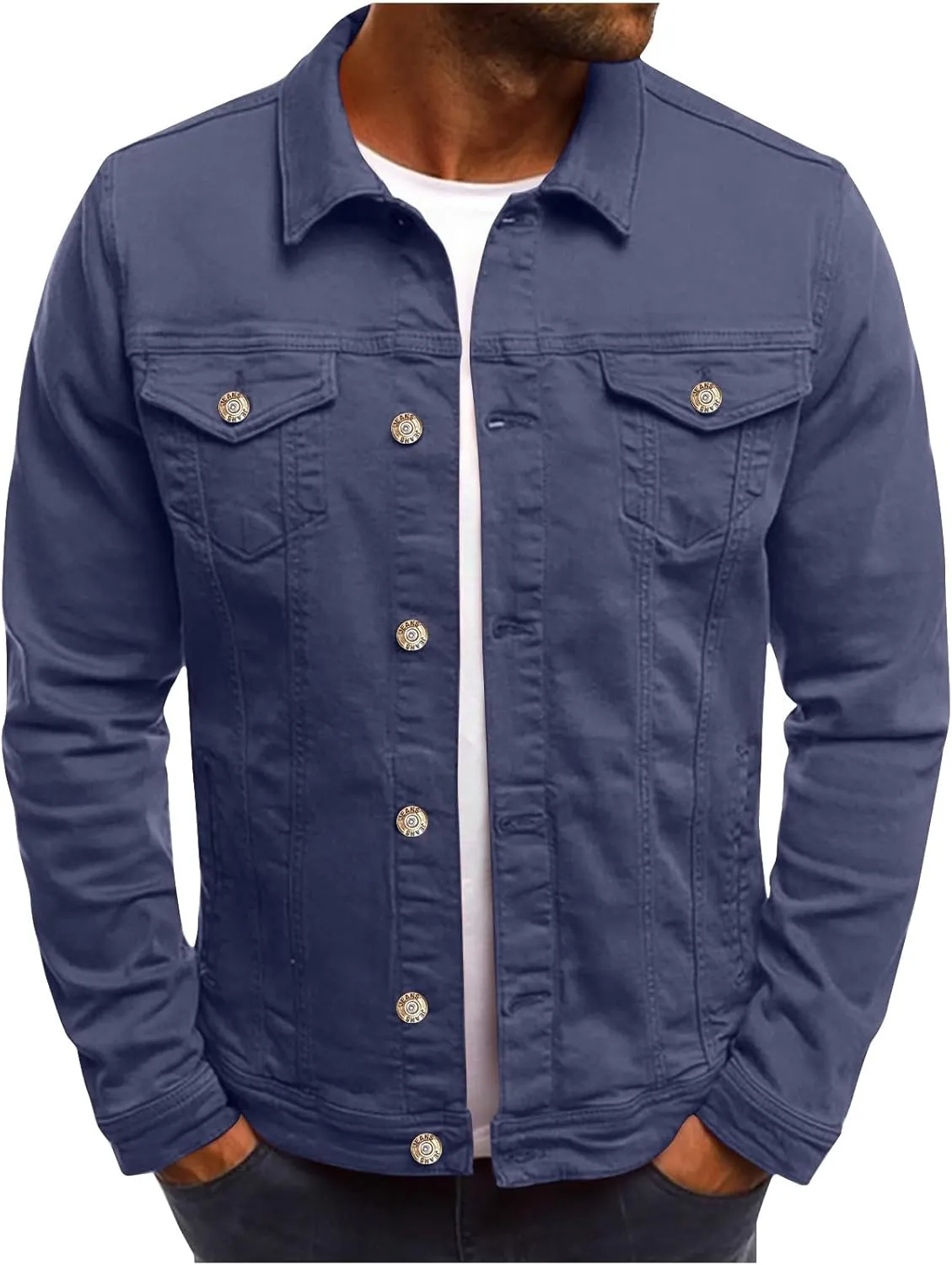 Mens Denim Jacket Lightweight Casual Ripped Button Down Jean Jackets Turndown Fall Outdoor Jacket with Pockets