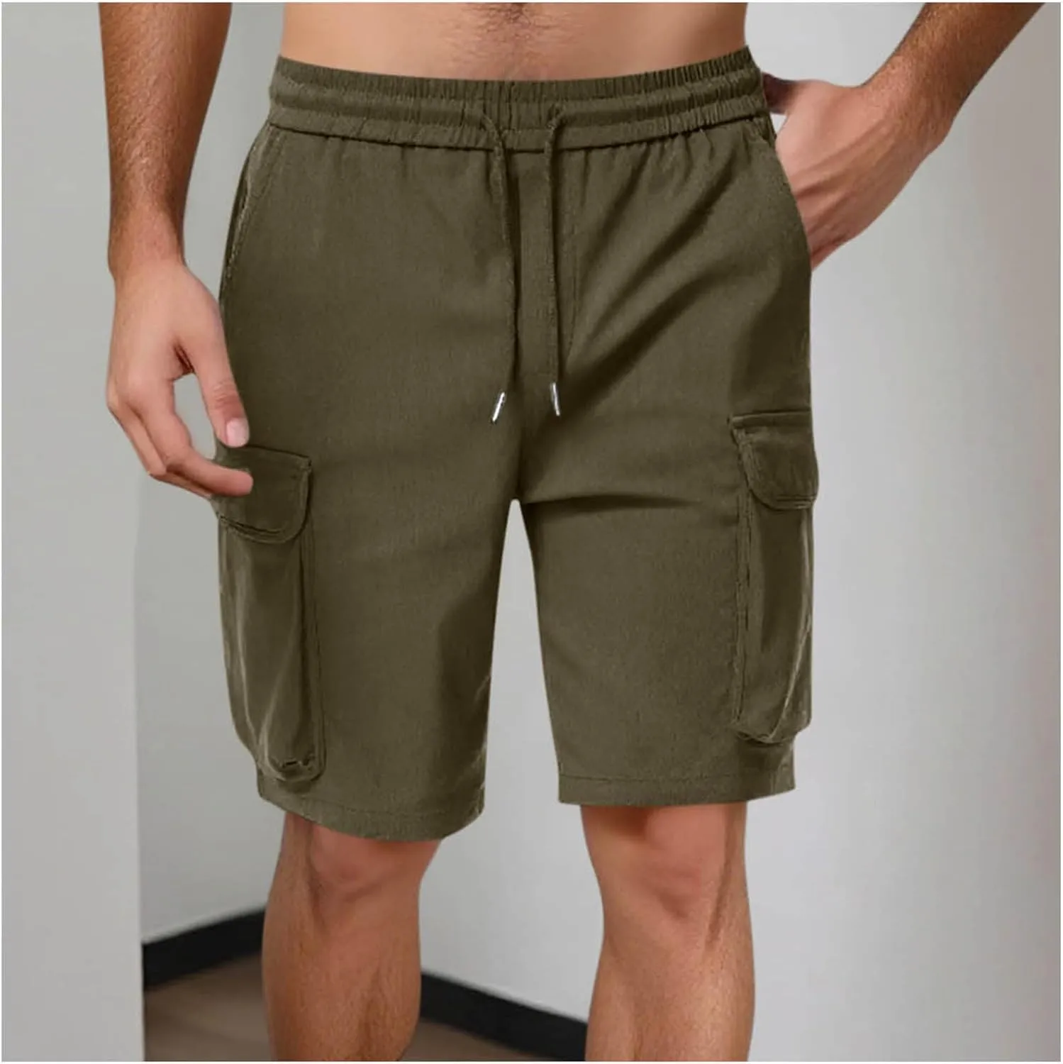 Mens Drawstring Elastic Waist Cargo Shorts 2025 Summer Trendy Stretch Lightweight Comfy Work Short Casual Loose Pants