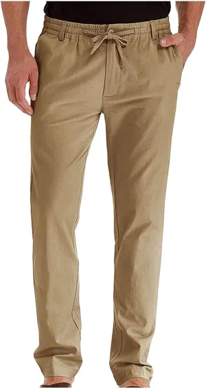 Men's Drawstring Linen Pants Casual Summer Loose Beach Trousers Classic Solid Color Straight-Legs Slim Fit Yoga Pants