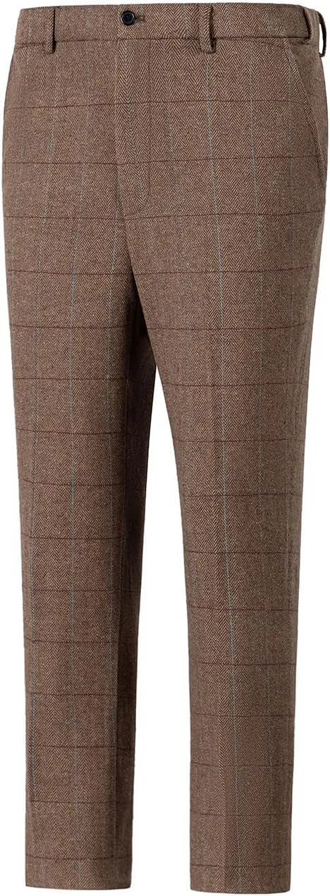 Men's Dress Pants Tweed Plaid Classic Fit Siut Separates Slim Stylish Wool Casual Business Suit Pants