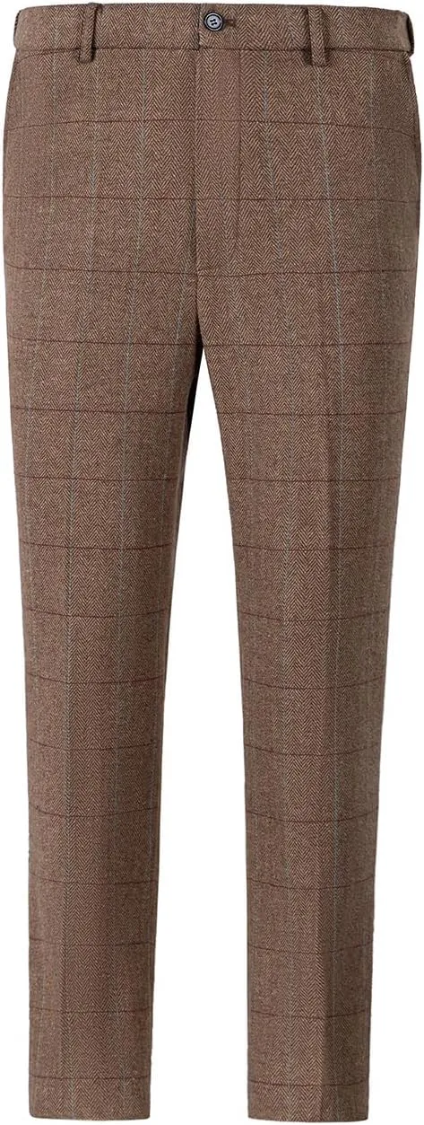 Men's Dress Pants Tweed Plaid Classic Fit Siut Separates Slim Stylish Wool Casual Business Suit Pants