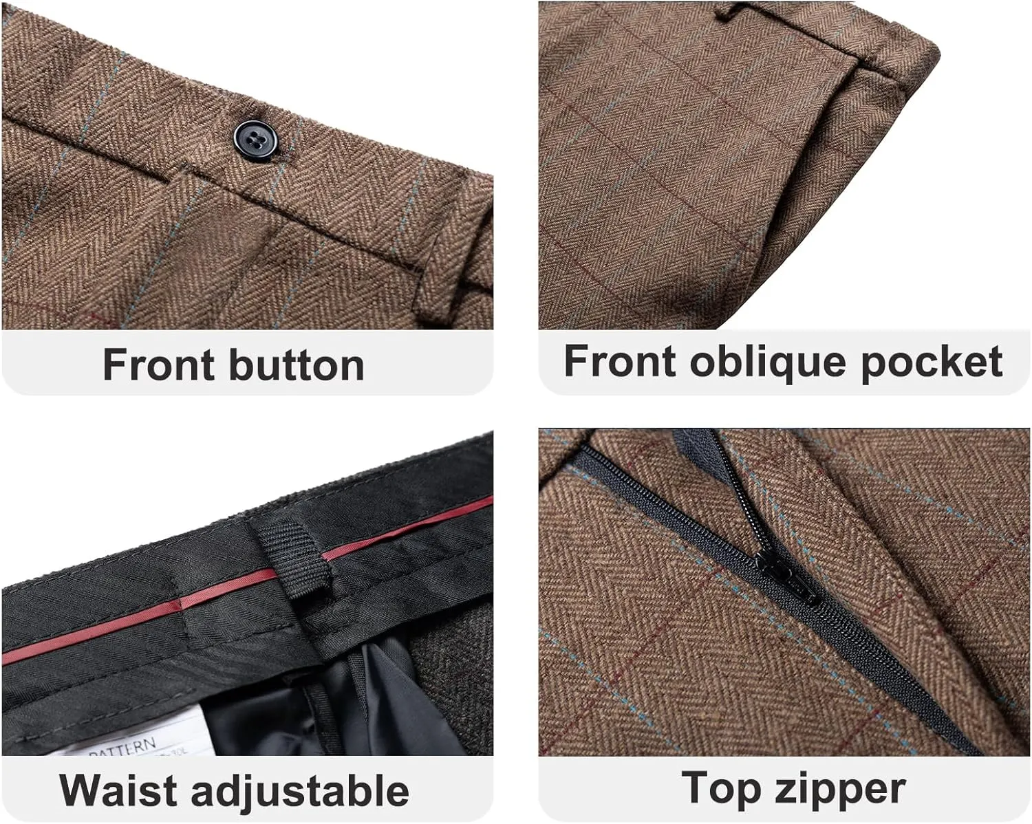 Men's Dress Pants Tweed Plaid Classic Fit Siut Separates Slim Stylish Wool Casual Business Suit Pants